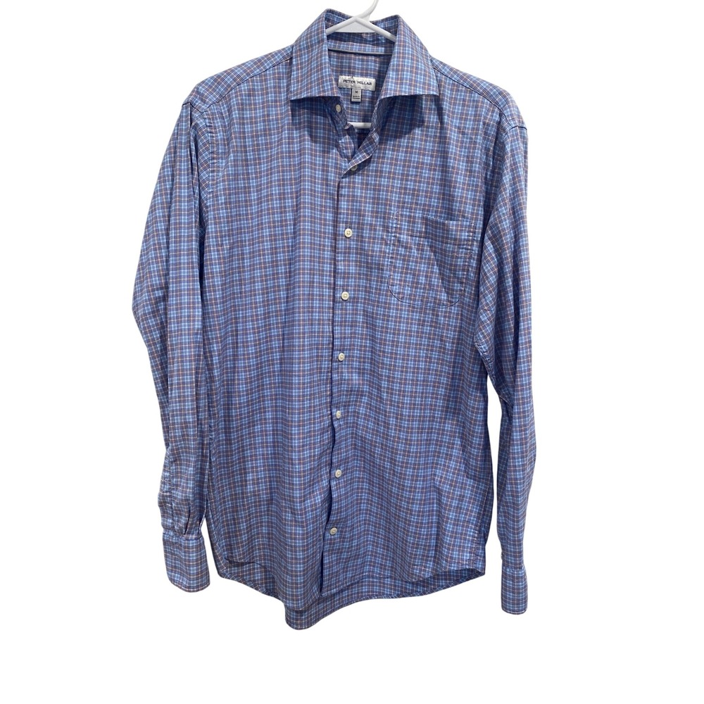 Peter Millar Mens Medium Button Down Shirt Plaid Checkered Long Sleeve Casual